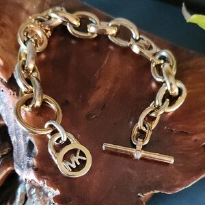 Michael Kors Gold Chain Toggle Bracelet with MK Charm